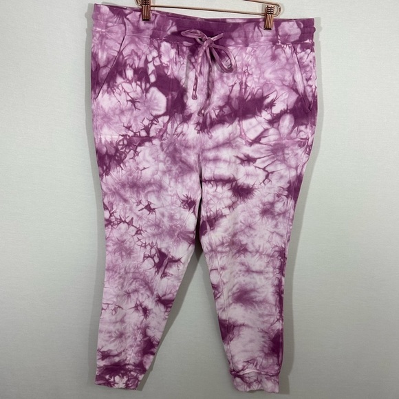 TORRID French Terry Crop Active Jogger 100% Cotton Fuchsia Tie Dye Size 1X - Picture 3 of 12